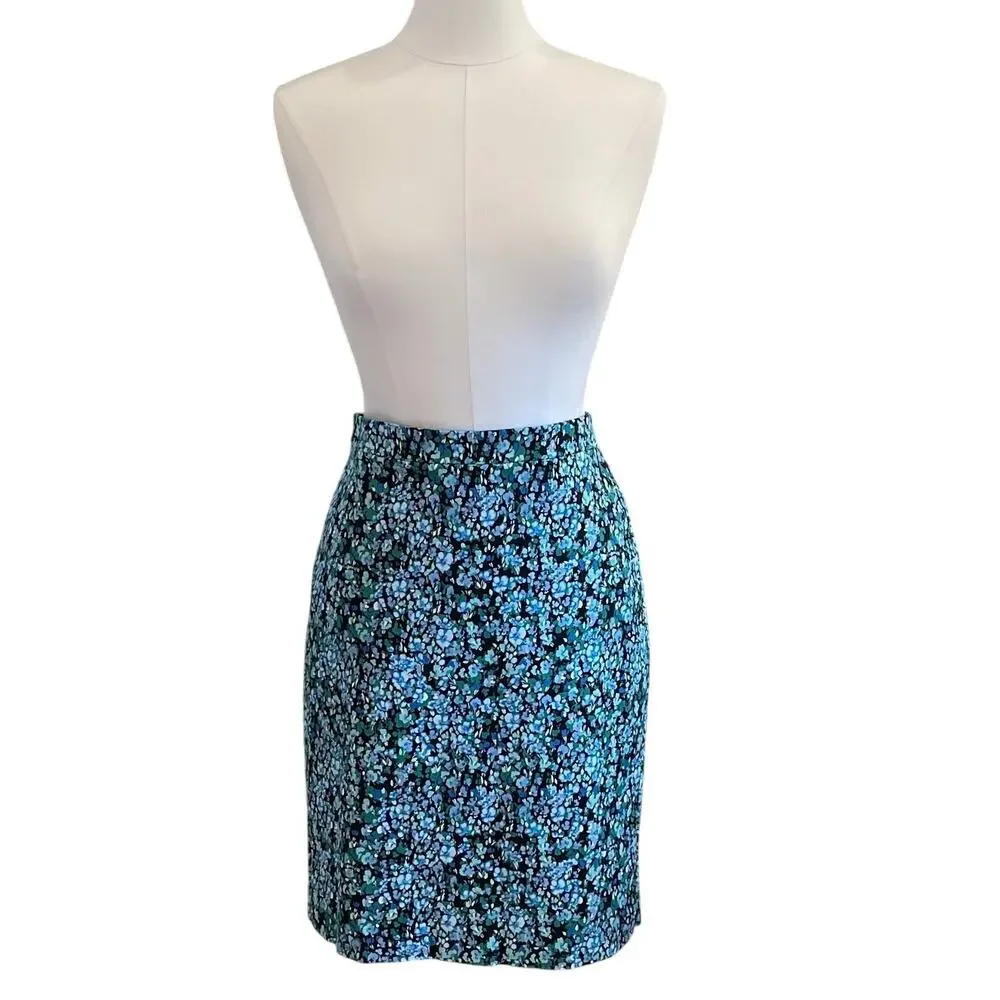 J.Crew Women’s Floral Cotton Pencil Skirt Blue BF949, Career, Office, Size 8